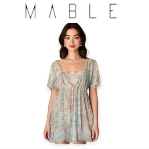 Mable Pastel Floral Puff Sleeve Mini Dress Fairycore Boho Romantic XS S